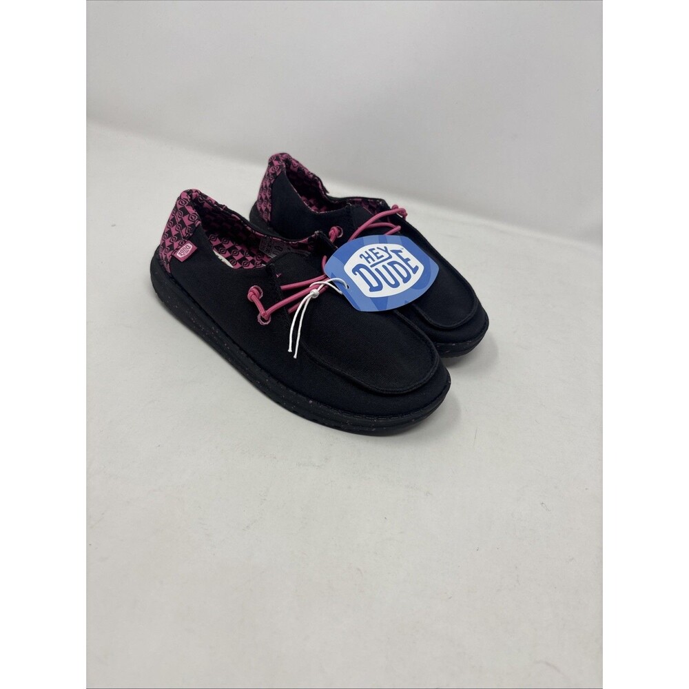 HEYDUDE Wendy Youth Batik Geo Black Hot Pink Slip On Shoes Kids Size 2 NWT